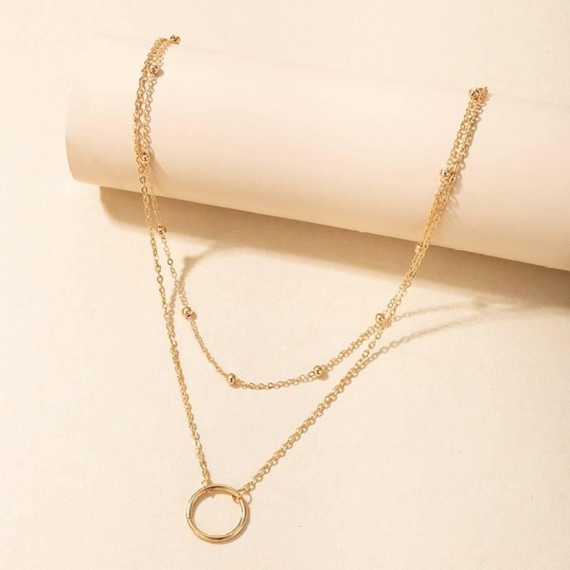 Double Layer Ring Necklace (Golden) With Coin Pearl Choker